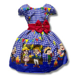 Vestido Infantil Festa Junina Casal Caipira Xadrez Azul