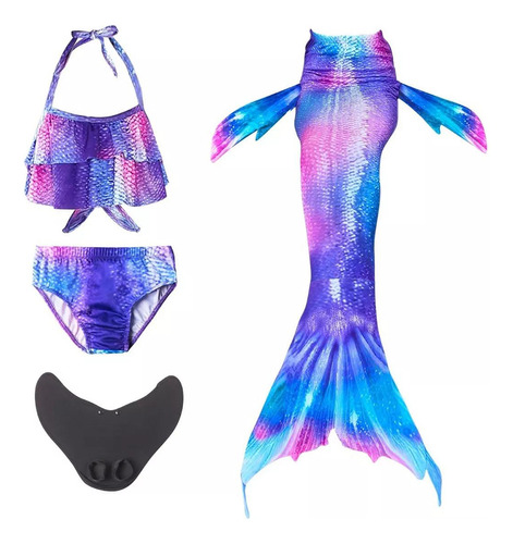 4 Piezas Set Cola De Sirena Y Bikini Niñas, Traje De Baño