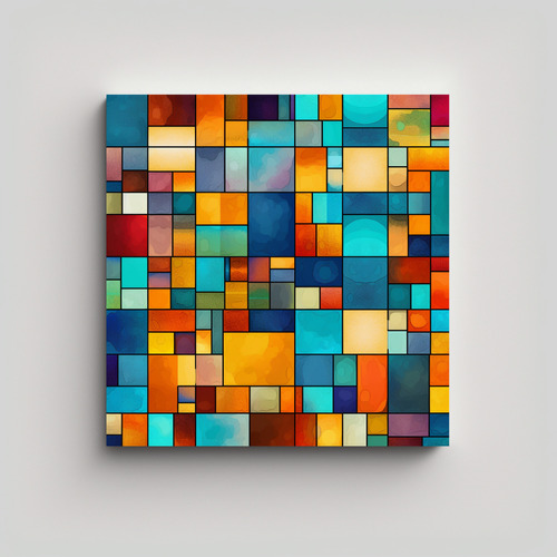 70x70cm Cuadro Colores Vibrantes En Azulejos Bastidor Madera