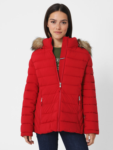 Parka Acolchada Con Cierre Rojo Tommy Hilfiger