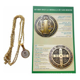 Medalla De San Benito Mini 1cm + Cadena En Acero Dorado