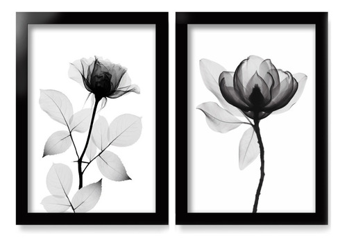 Kit 2 Quadros Decorativos C/ Moldura Abstrato Floral Flores