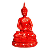 Buda Meditando 13 Cm Vermelho Em Resina