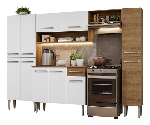 Armario Cocina Completo Emilly Hit 261cm Color Marrón/blanco