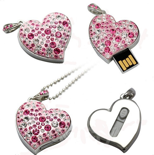 Memoria Usb Corazon Swarovsky Rosa 8gb Estuche Con Envio