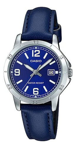 Reloj Casio Ltp-v004l-2budf Mujer 100% Original Color De La Correa Azul Color Del Bisel Plata Color Del Fondo Azul