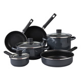 Batería De Cocina Mega Óptima 9 Piezas Cinsa Color Negro Color Gris Oscuro