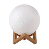 Velador Lámpara Luna De Luz Cálida - Base 3d Madera Natural