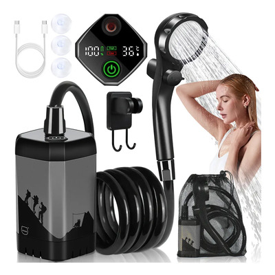 Ducha Portátil Miaoke Para Acampar Con Bomba Sumergible Y Pantalla Digital De Temperatura Negro
