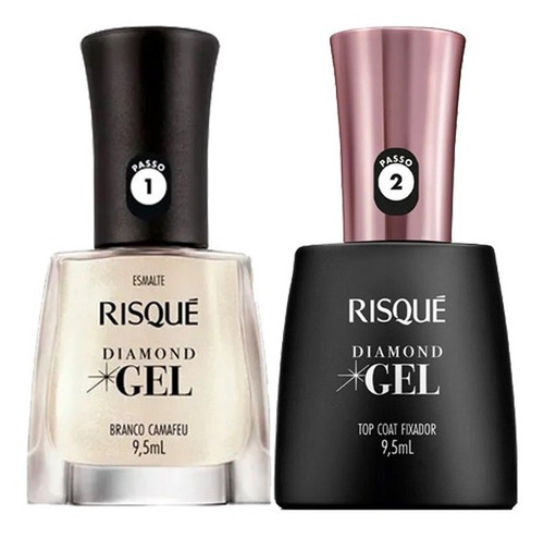 Esmalte Risque Diamond Gel Branco Camafeu + Top Coat Fixador