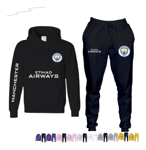 Conjunto Moletom Blusa Calça Abrigo Manchester City Adulto