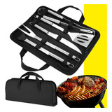 Set X6 Utensilios Asados Parrilero Acero Inoxidable Estuche