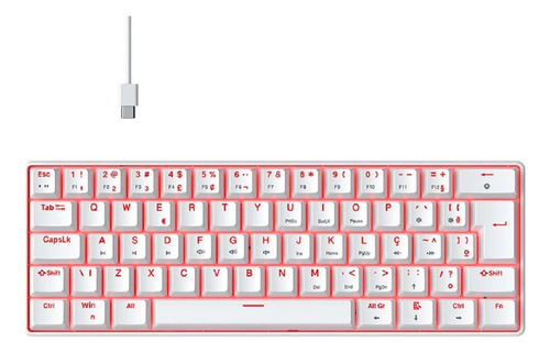 Teclado Mecanico Hyrax Branco Switch Vermelho Led Vermelho