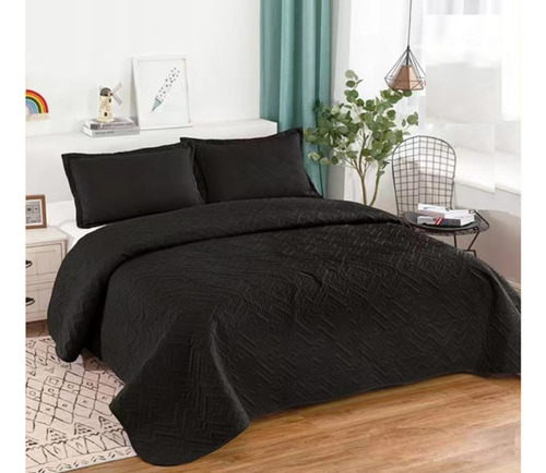 Cubrecama Quilt Verano 1.5 Plaza Unicolor Negro Delgado Tf