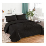 Cubrecama Quilt Verano 1.5 Plaza Unicolor Negro Delgado Tf