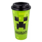 Vaso Doble Pared Con Tapa Minecraft 520ml Color Verde