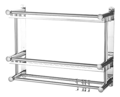 Estante Doble Capa Toallero 4 Ganchos Sin Taladro Organizado