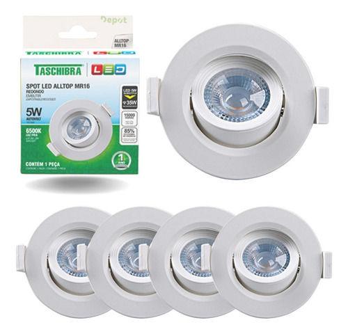 Spot Embutir Redondo Led 5w Mr16 Kit 6 Peças - Taschibra