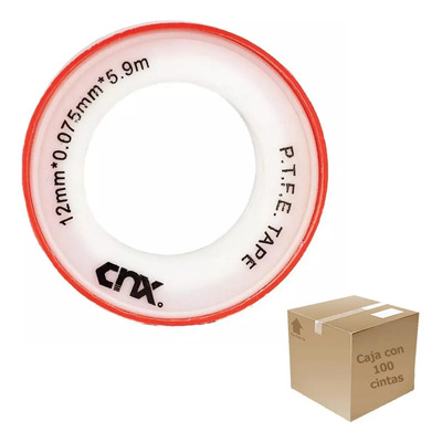 Cinta Teflon 6 Mts 1/2 Fontaneria Plomeria Cnx 100 Pzs Blanco Liso