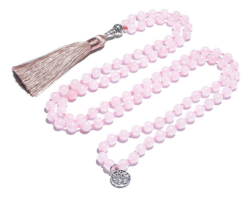 Collar De Meditación 108 Mala Con Cuentas De Cuarzo Rosa Anu