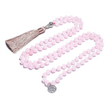 Collar De Meditación 108 Mala Con Cuentas De Cuarzo Rosa Anu