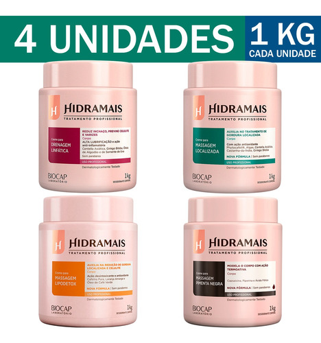 4 Cremes Pimenta Negra + Localizada + Linfática + Lipodetox