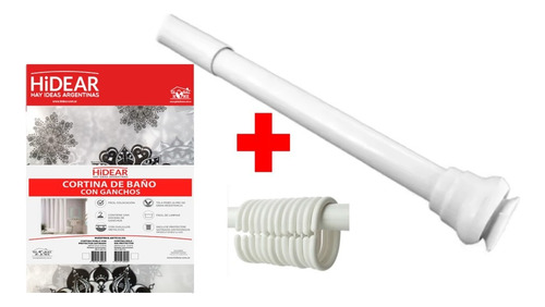 Barral + Cortina Baño Kit Con Protector Y Ganchos Plásticos