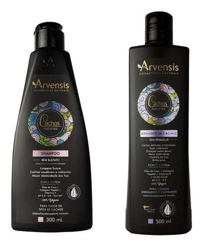 Kit Arvensis Cachos Shampoo 300ml + Ativador Ondulados 500ml