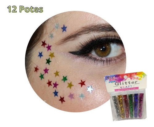 12 Potes Estrelinha Carnaval Manicure Enfeite Colorido Show