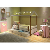 Cama Solteiro Montessoriana Eliz C/ Auxiliar E Led Br/mel