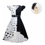 Vestido Fantasia Dalmatas Cruella Com Peruca Filme Infantil