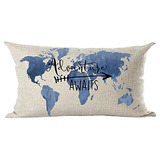 Funda De Almohada Lumbar Diseño De Mapa Mundial Azul A...