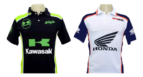 Kit 2 Camiseta Polo Masculina Moto Gp Honda Kawasaki Ninja