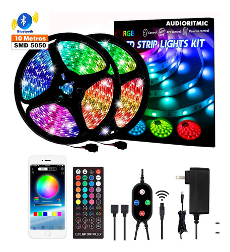 Kit Tira Led Rgb 20 Mts Bluetooth Control Audio + App Lineal