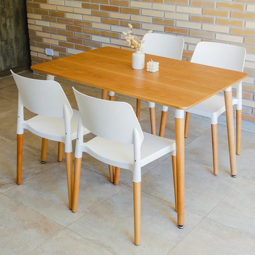 Juego Combo Mesa + 4 Sillas Madera Laqueada Blanca, Comedor 