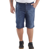 Bermuda Jeans Masculina Plus Size Escura Lycra Básica 0041