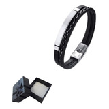 Pulsera Hombre Cuero Formal Acero Inoxidable Moda Regalo Men