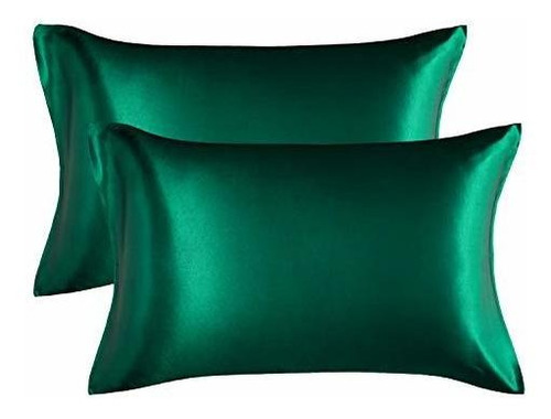 Fundas Almohada Bedsure De Satin 2 Piezas Color Verde Oscuro