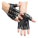 Guantes De Cuero De Medio Dedo Con Remache Punk Hiphop Para