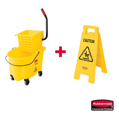Kit Cubeta Exprimidora + Señalamiento Rubbermaid Amarillo | Meses sin interés