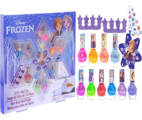 Set De Manicure Frozen Ii Esmalte Uñas No Toxico 14 Piezas 