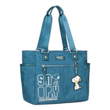 Bolsa Snoopy Grande Sp2383 Casual Esportiva Feminina Nylon Cor Azul