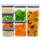 Kit 7 Potes Para Alimentos Hermetico, Porta Mantimentos Com Tampa, Quadrado, Empilhavel, Acompanha Adesivos Para Marcação - House Organizer 