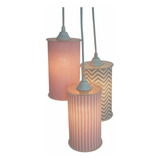 Lustre Pendente Luminária Rosa Chevron Cinza, Listras E Poá 