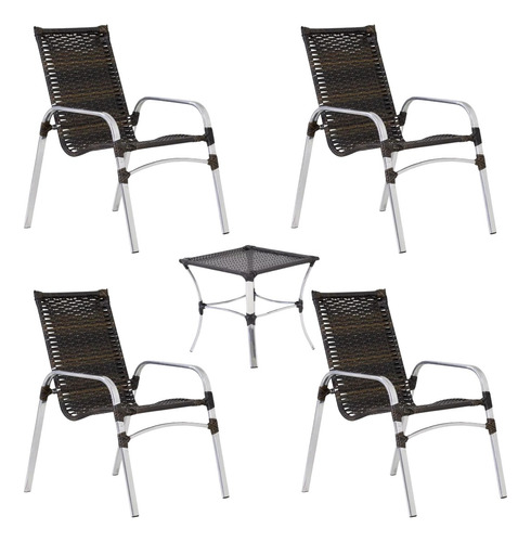 4 Cadeiras E Mesa Para Area Externa Aluminio Trama Piscina