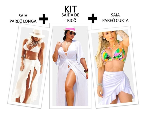 Saída Praia Longa + 2 Saia Pareô Canga P M G Gg Plus Size