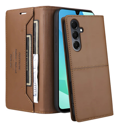 Funda De Teléfono De Piel Sintética Para Samsung Galaxy S, Serie A, Serie Note, Marrón, Con Tapa Tipo Cartera, A Prueba De Golpes