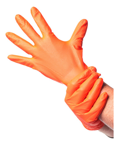 Guantes De Nitrilo Texturizado Naranjo 8 Gramos (50 Uds)