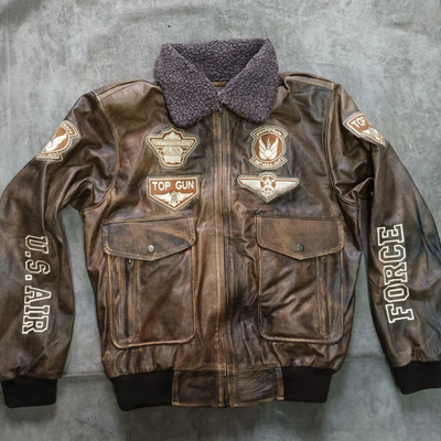 Chamarra De Piel Top Gun Aviador Con Parches Y Cuello Borreg | Envío gratis