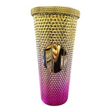 Vaso Rosa Y Dorado Libre Bpa Con Popote 700ml Tipo Starbucks